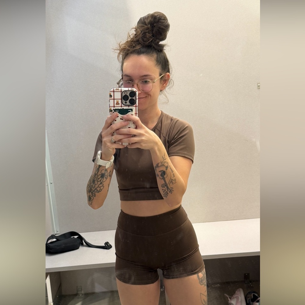 Brown Aybl Crop Top and Shorts Set size XS